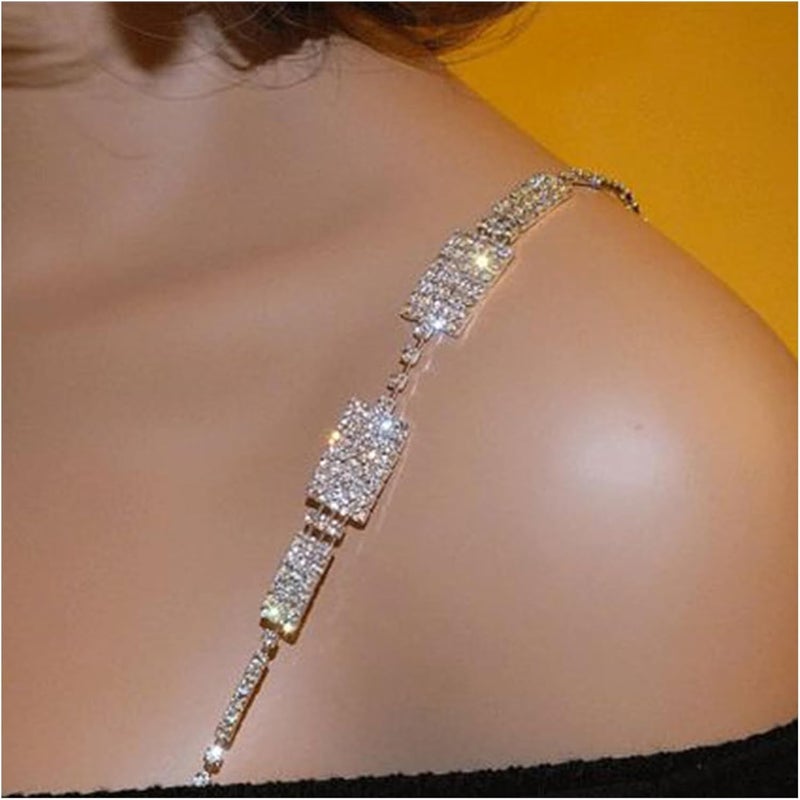Rotaiboes 1Pair Luxury Rhinestone Adjustable Bra Shoulder Straps Crystal Underwear Chain Rhinestone Lingerie Strap Shoulder Bridal Wedding Dress Bra Shoulder Chain for Women Dress Accessories Jewelry - Image 1